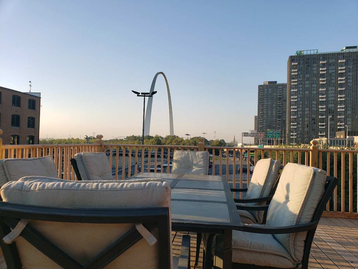 The Gateway Arch seen from a downtown St. Louis apartment deck